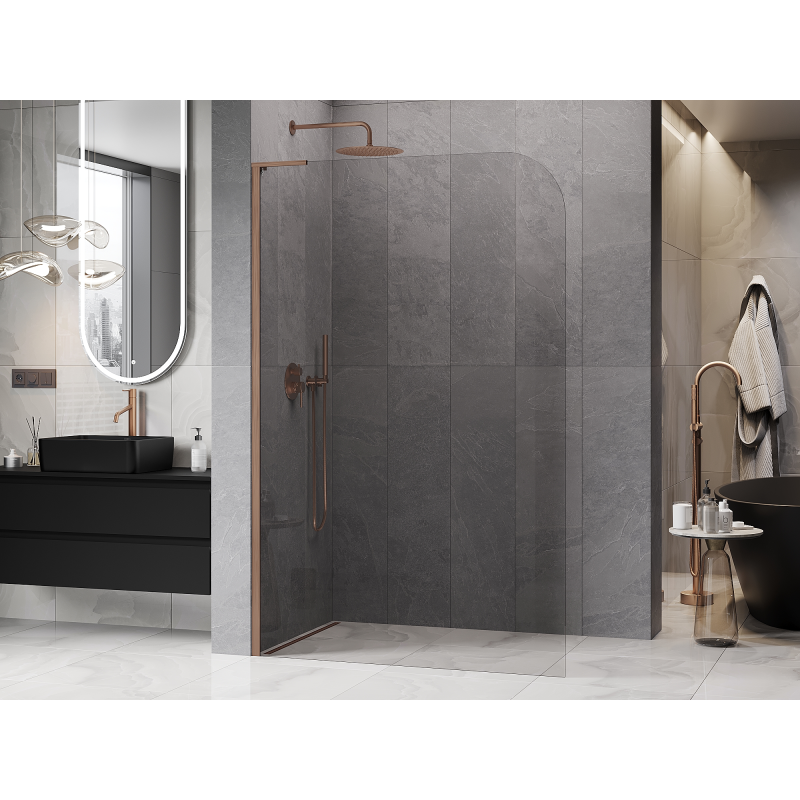 Mexen Kioto-P L панел за душ Walk-in 70 x 200 см, прозрачен 8 мм, матирана мед