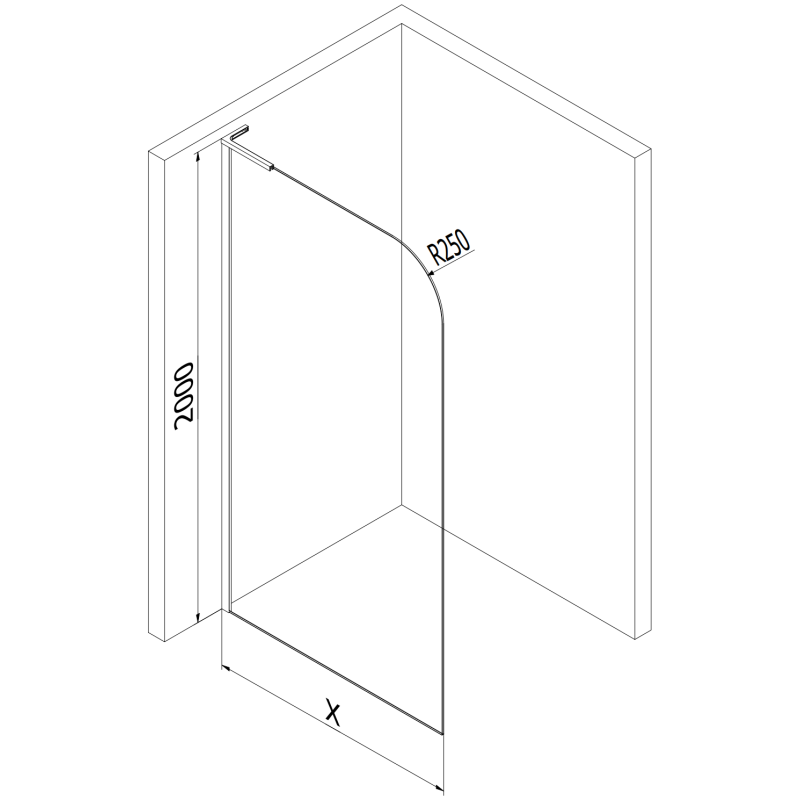 Mexen Kioto-P L душ панел Walk-in 90 x 200 см, прозрачен 8 мм, матиран никел
