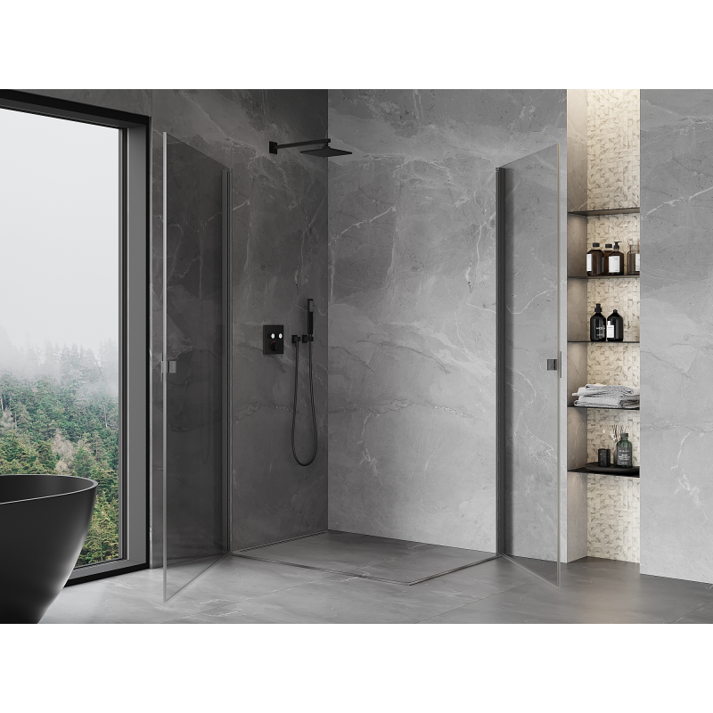Mexen Mist-B Двукабинен душ 85 x 70 см, прозрачен, оръжейно сиво матиран