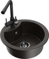 Mexen Diego гранитна мивка с 1 отделение и кухненски смесител Duero, черен/златен металик - 6512-75-671600-70-B