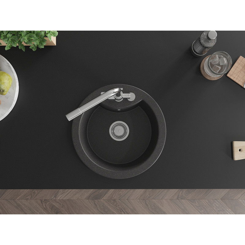 Mexen Diego гранитна мивка с 1 отделение и кухненски смесител Duero, черно на пръски - 6512-76-671600-00