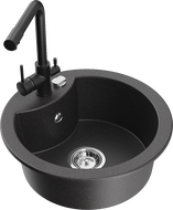 Mexen Diego мивка от гранит с 1 гнездо и кухненски смесител Duero, черен на пръски - 6512-76-671600-70