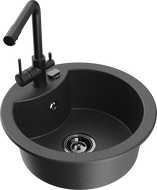 Mexen Diego гранитна мивка с 1 отделение и кухненски смесител Duero, черен на петна - 6512-76-671600-70-B