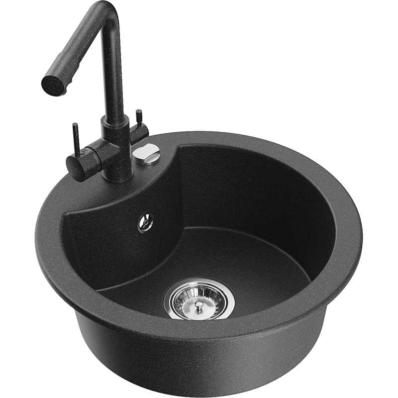 Mexen Diego еднокоморно гранитно мивка с кухня батерия Duero, черен с петна - 6512-76-671600-76