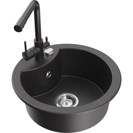 Mexen Diego еднокоморно гранитно мивка с кухня батерия Duero, черен с петна - 6512-76-671600-76