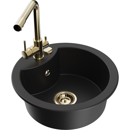 Mexen Diego еднокамерен гранитен мивка с Duero кухненски смесител, черен - 6512-77-671600-50