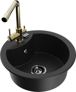 Mexen Diego гранитна мивка с 1 отделение с кухненски смесител Duero, черен - 6512-77-671600-50-B