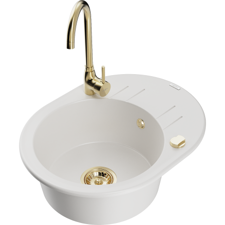 Mexen Kevin гранитна мивка с една камера и отцедник с кухненски смесител Telma, бял - 6517-20-670200-50