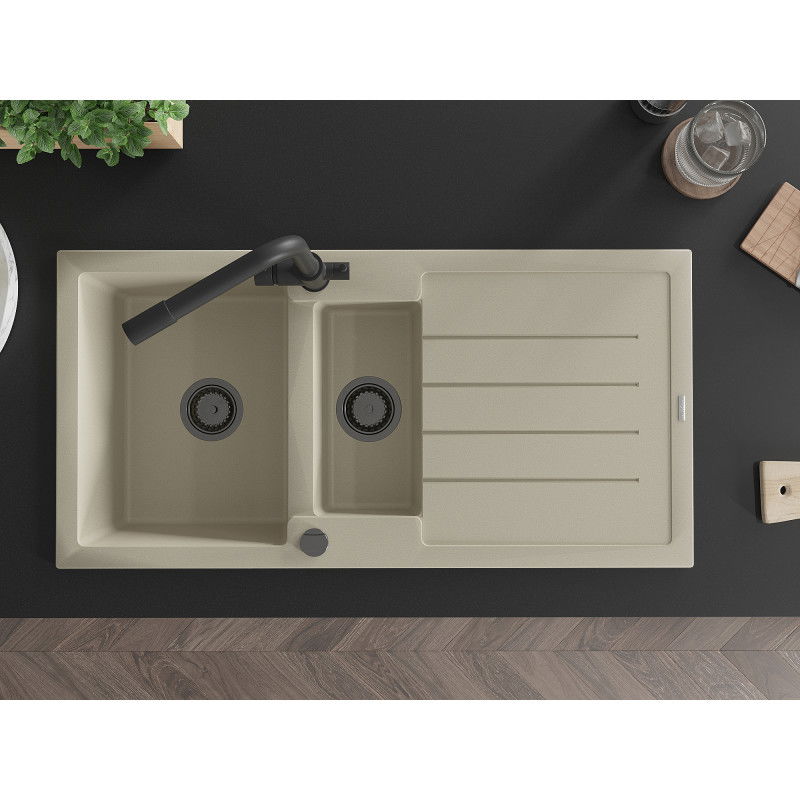 Mexen Andres гранитна мивка с 1,5 камери с отцедник и кухненски смесител Duero, бежов - 6515-69-671600-70