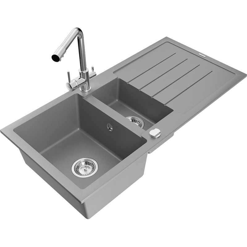 Mexen Andres гранитна мивка с 1,5 камери с отцедник и кухненски смесител Duero,