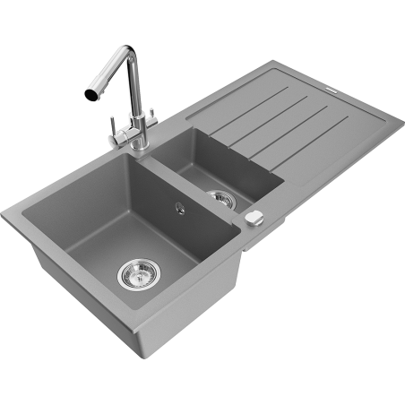 Mexen Andres гранитна мивка с 1,5 камери с отцедник и кухненски смесител Duero,