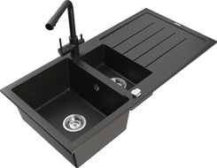 Mexen Andres гранитна мивка с 1,5 камери с отцедник и кухненски кран Duero, черен/златист - 6515-75-671600-70