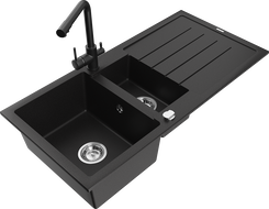 Mexen Andres гранитна мивка с 1,5 камери с отцедник и кухненски смесител Duero, черен - 6515-77-671600-70
