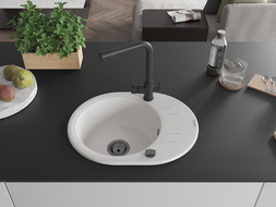 Mexen Kevin мивка от гранит, 1-коморна с отцедник и кухненски смесител Duero, бял - 6517-20-671600-70