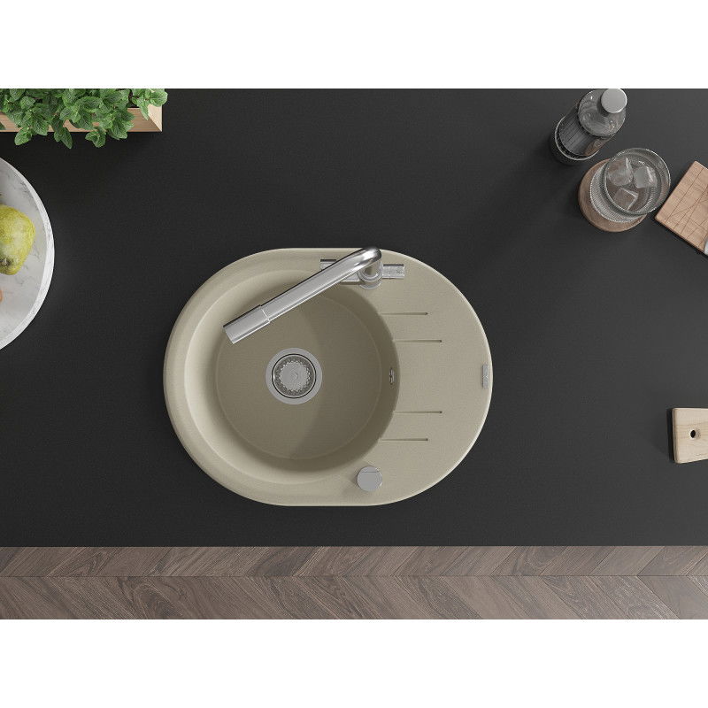 Mexen Kevin еднокамерен кухненски гранитен мивка със сушилник и кухненски смесител Duero, бежов - 6517-69-671600-00