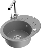 Mexen Kevin гранитна мивка с 1 отделение и отцедник с кухненски смесител Duero, сив - 6517-71-671600-00