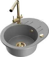 Mexen Kevin гранитна мивка с 1 отделение и отцедник, с кухненски смесител Duero, сива - 6517-71-671600-50