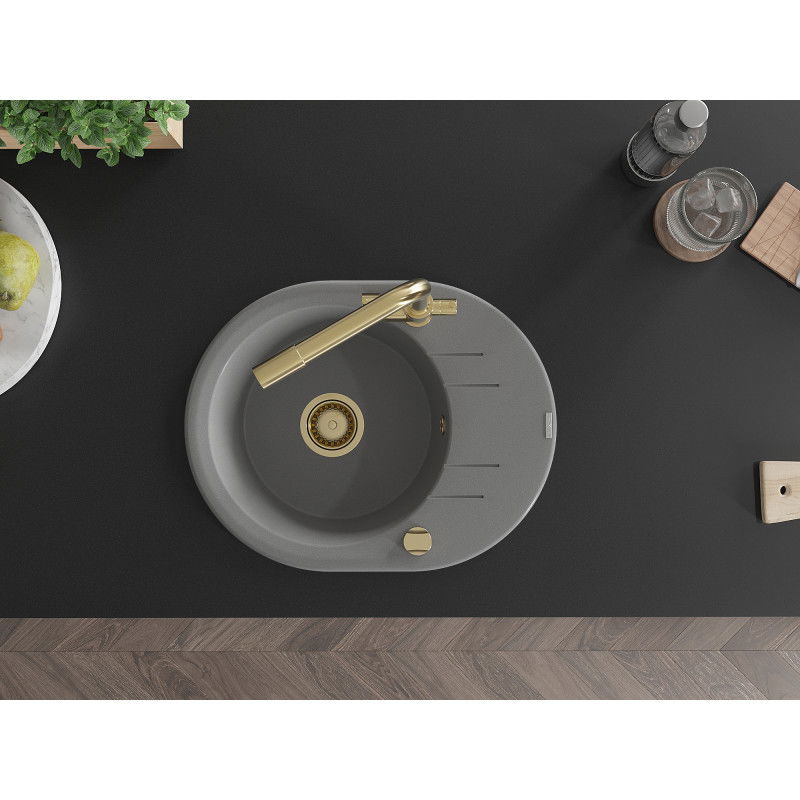 Mexen Kevin гранитна мивка с 1 отделение и отцедник, с кухненски смесител Duero, сива - 6517-71-671600-50