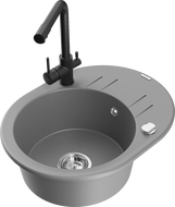 Mexen Kevin еднокоморен гранитен мивка със смесител и кухненски кран Duero, сив - 6517-71-671600-70