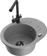 Mexen Kevin еднокоморна гранитна мивка с отцедник и кухненски смесител Duero, сив - 6517-71-671600-70-B
