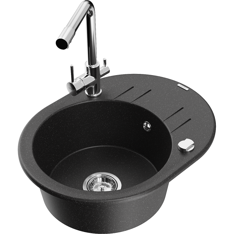 Mexen Kevin гранитна мивка с 1 гнездо с отцедник и кухненски смесител Duero,