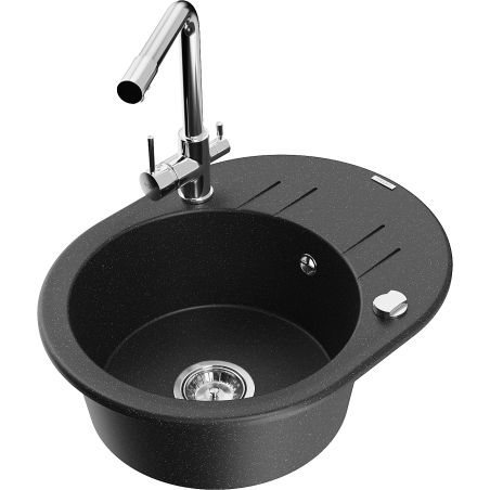 Mexen Kevin гранитна мивка с 1 гнездо с отцедник и кухненски смесител Duero,