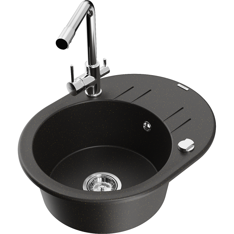 Mexen Kevin гранитна кухненска мивка с една клетка с отцедник и смесител