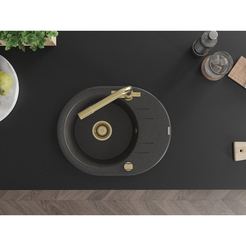 Mexen Kevin гранитна мивка с една камера и отцедник и кухненски смесител Duero, черен с пръски - 6517-76-671600-50