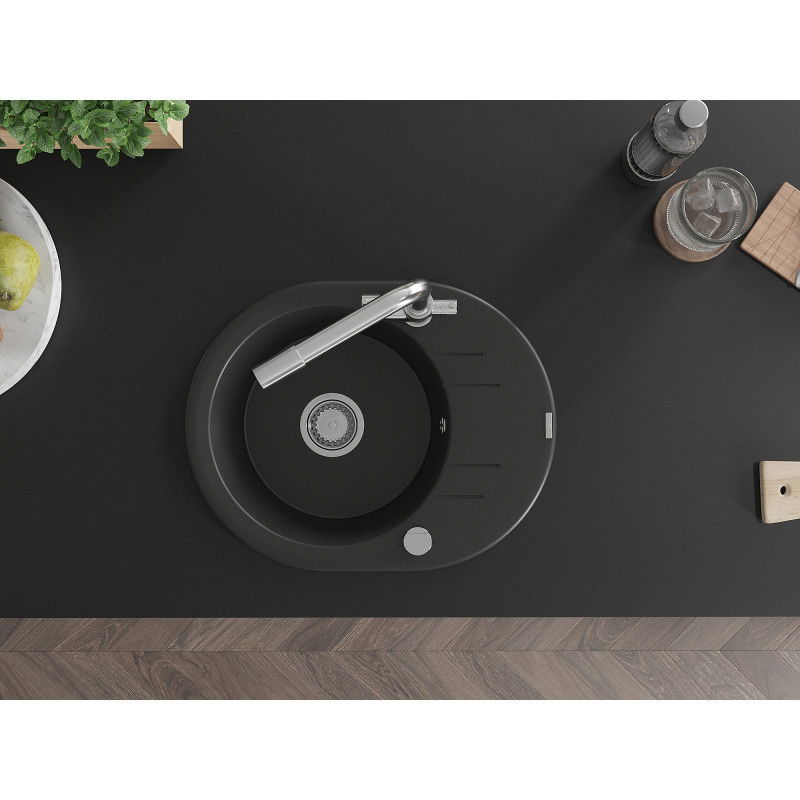 Mexen Kevin гранитна мивка 1-компонентна с дренаж и кухненски смесител Duero, черна - 6517-77-671600-00