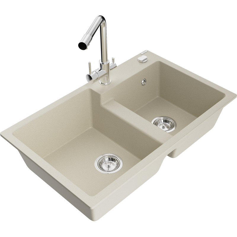 Mexen Tomas гранитна мивка с две камери с кухненски смесител Duero, бежов - 6516-69-671600-00