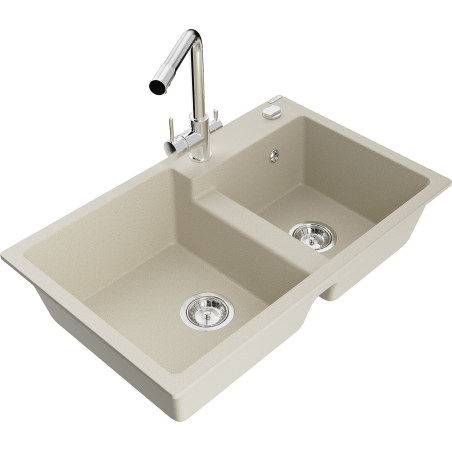 Mexen Tomas гранитна мивка с две камери с кухненски смесител Duero, бежов - 6516-69-671600-00