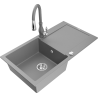 Mexen Leo гранитна кухненска мивка с 1 отделение и отцедник, с кухненски смесител Savita, сив - 6501-71-672601-71