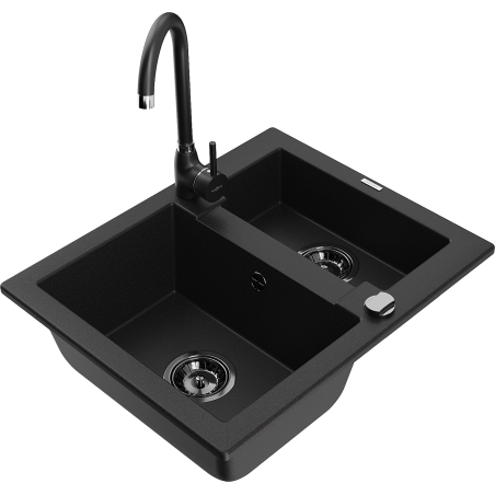 Mexen Carlos гранитна мивка с 1,5 камери с кухненски смесител Telma, черна
