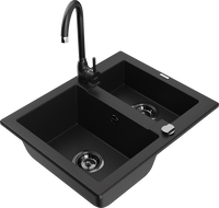 Mexen Carlos гранитна мивка с 1,5 камери с кухненски смесител Telma, черна