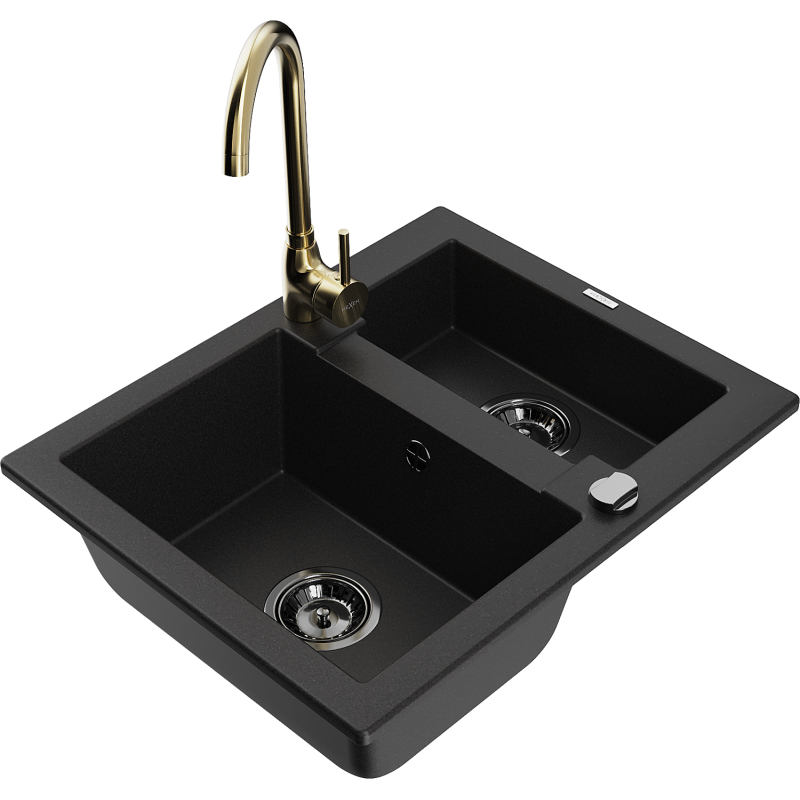 Mexen Carlos гранитна мивка с 1,5 камери с кухненски смесител Telma, черен