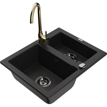 Mexen Carlos гранитна мивка с 1,5 камери с кухненски смесител Telma, черен