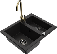 Mexen Carlos гранитна мивка с 1,5 камери с кухненски смесител Telma, черен