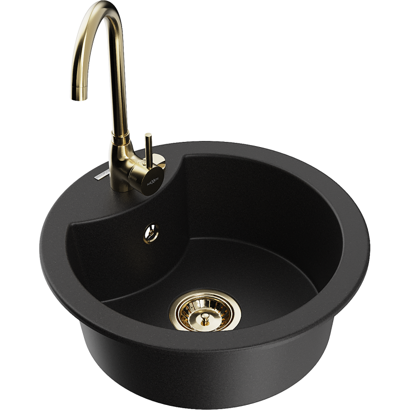 Mexen Diego гранитна кухненска мивка с една камера и кухня Telma, черен