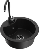 Mexen Diego гранитна кухненска мивка с 1 отделение и кухненски смесител Telma, черен - 6512-77-670200-70-B