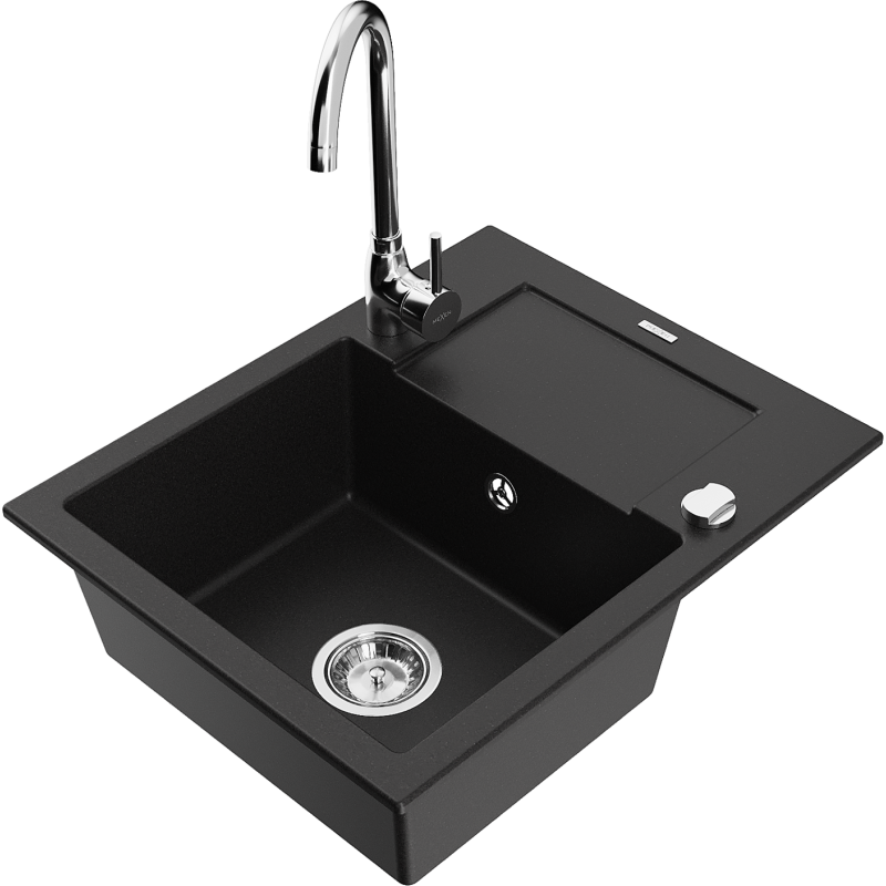 Mexen Enzo гранитна мивка с 1 корито с отцедник и кухненски смесител Telma,