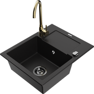 Mexen Enzo гранитна мивка с 1 корито с отцедник и кухненски смесител Telma, черен - 6506-77-670200-50-B