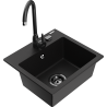 Mexen Milo гранитна кухненска мивка с 1 отделение и кухненски смесител Telma, черен - 6505-77-670200-70-B
