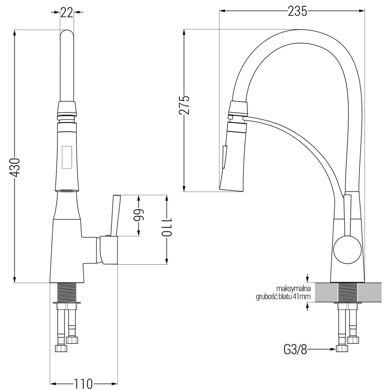 Mexen Aster кухненски кран, златен/черен - 73450-57