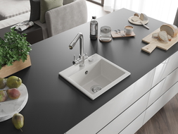 Mexen Milo гранитна мивка с 1 отделение с кухненски смесител Duero, бяла - 6505-20-671600-00