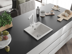 Mexen Milo мивка от гранит с 1 отделение и кухненски смесител Duero, бял - 6505-20-671600-20