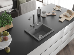 Mexen Milo гранитна мивка с 1 отделение и кухненски смесител Duero, сива - 6505-71-671600-71