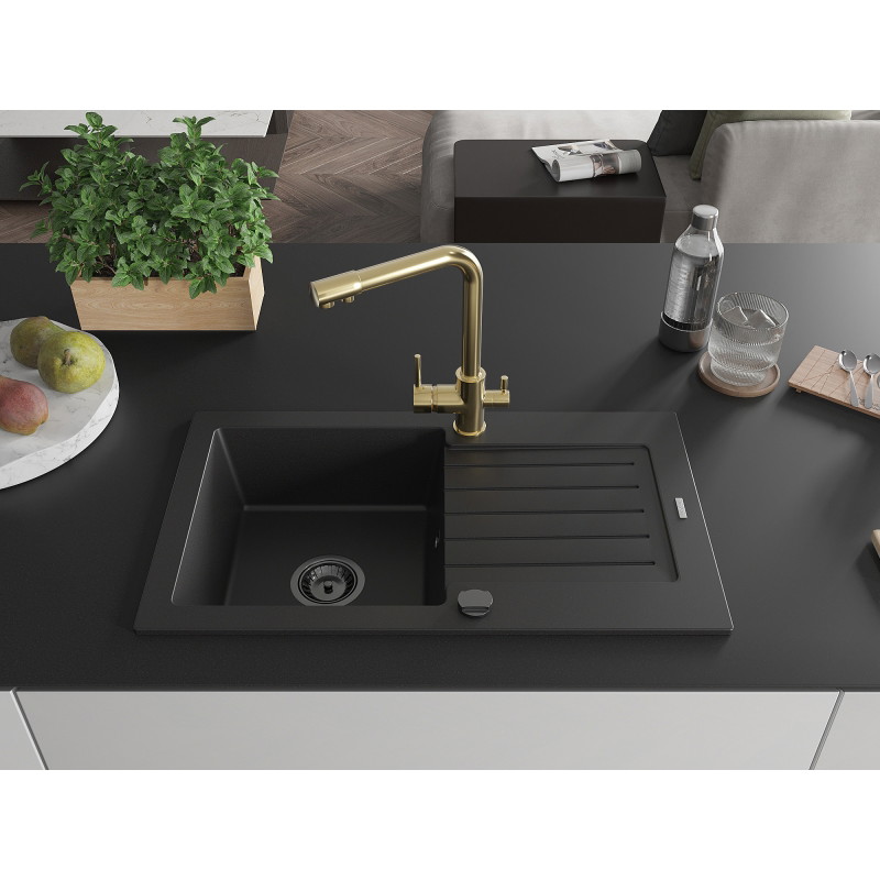 Mexen Pablo гранитна мивка с 1 камера със сушилня и кухненски смесител Duero,