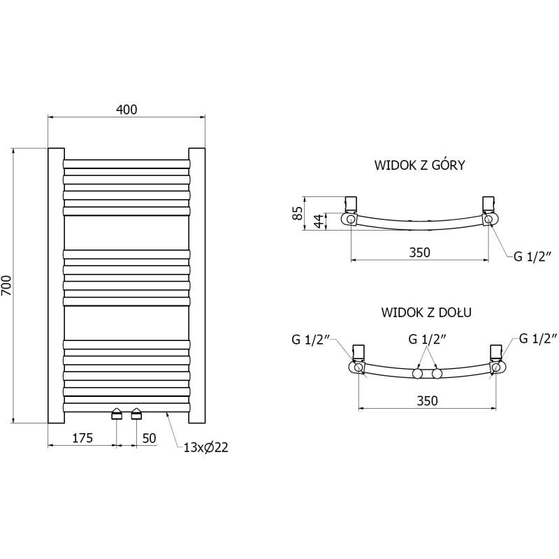 Mexen Ares радиатор за баня 700 x 400 mm, 189 W, златен - W102-0700-400-00-50