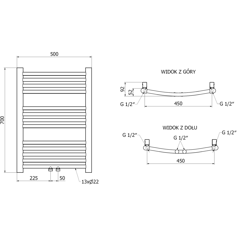 Mexen Ares баня радиатор 700 x 500 мм, 226 W, злато - W102-0700-500-00-50