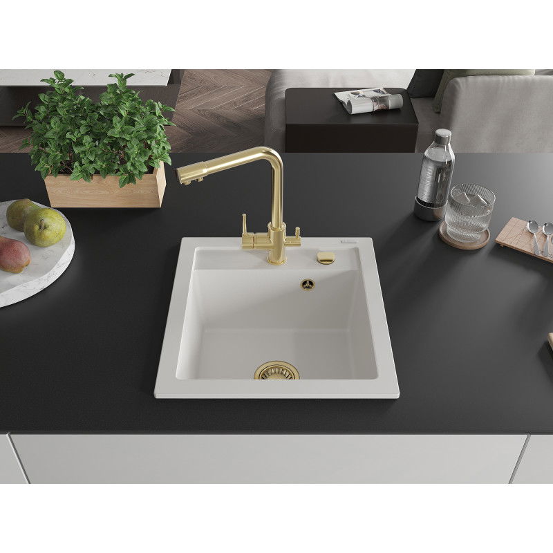 Mexen Vito кухненска мивка от гранит с 1 отделение и кухненски смесител Duero, бял - 6503-20-671600-50